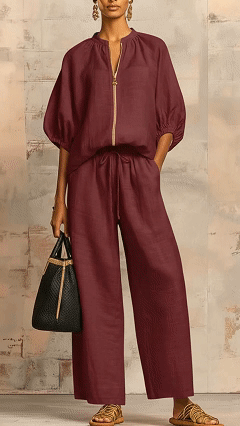 Stylish Cozy Shirt & Wide-Leg Pants Linen Cotton Two-Piece Set