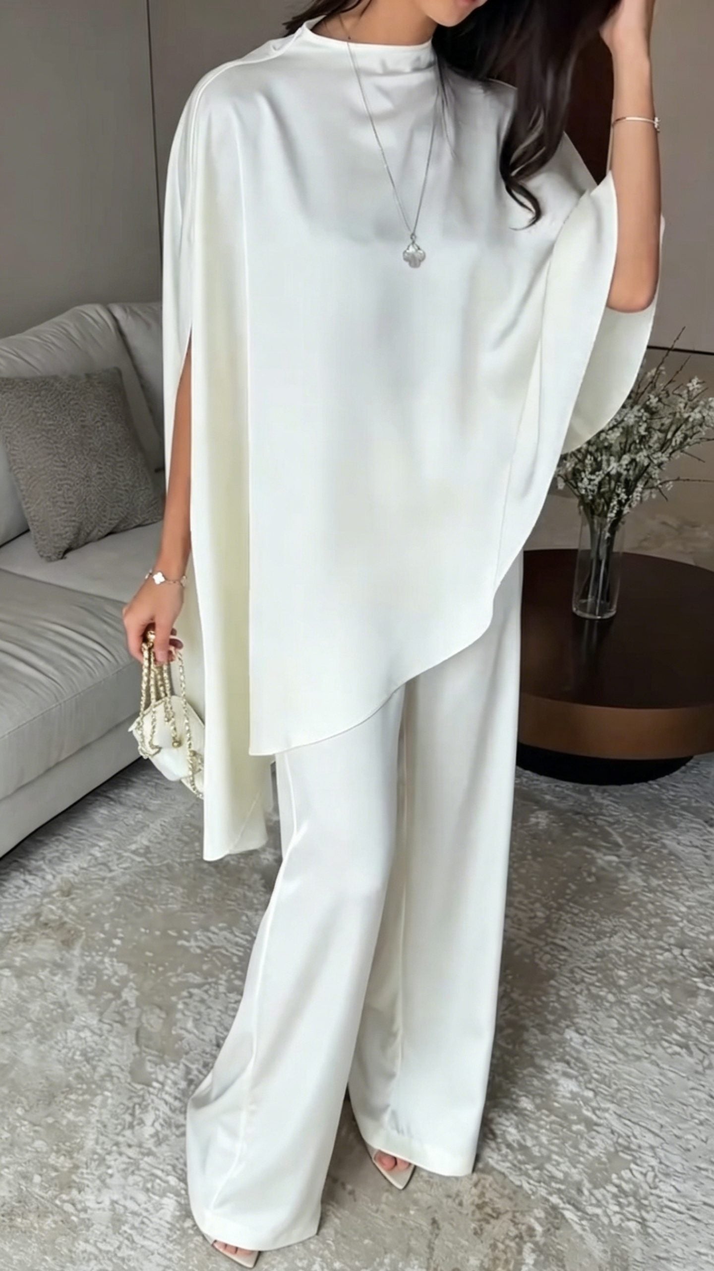 Women’s Stylish Semi-High Neck Acetate Two-Piece Set