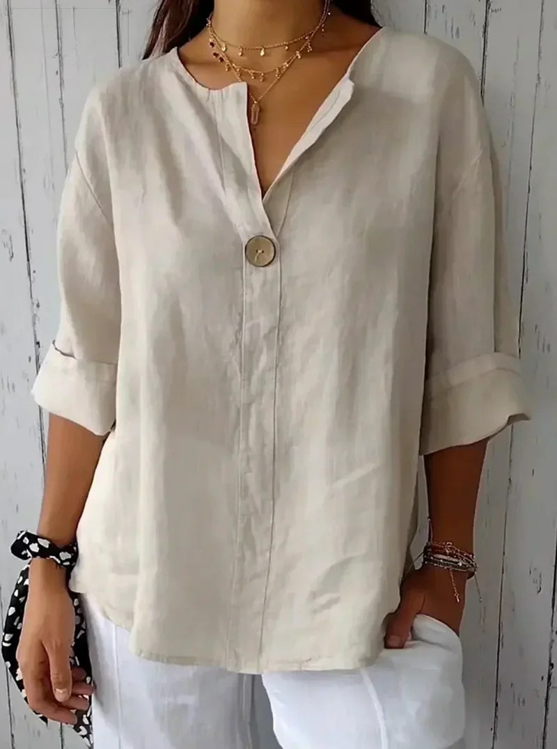 CLEARANCE SALE🔥 Loose T-shirt Women’s V-neck Cotton Button Top