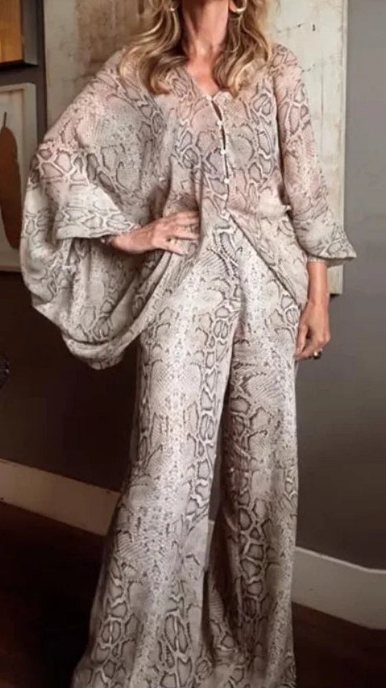 Women’s Snake-Print Light Luxury Casual Two-Piece Set