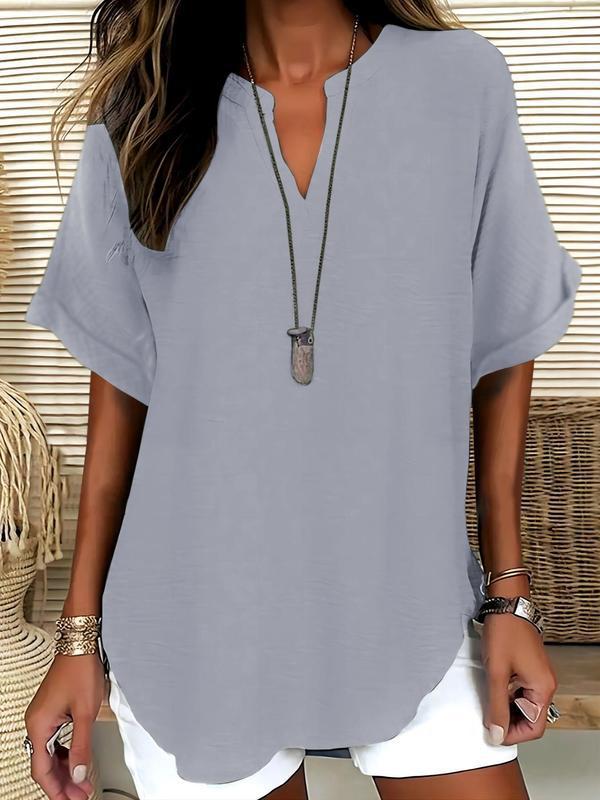 Women’s Solid-Color Short-Sleeve Shirt  Casual Everyday Top