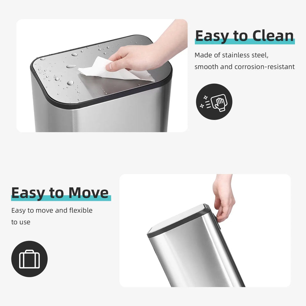 Garvee 8 Gallon Stainless Steel Kitchen Trash Can 30L Rectangular Step Garbage Bin With Soft Close Lid And Fingerprint Resistant Surface Silver
