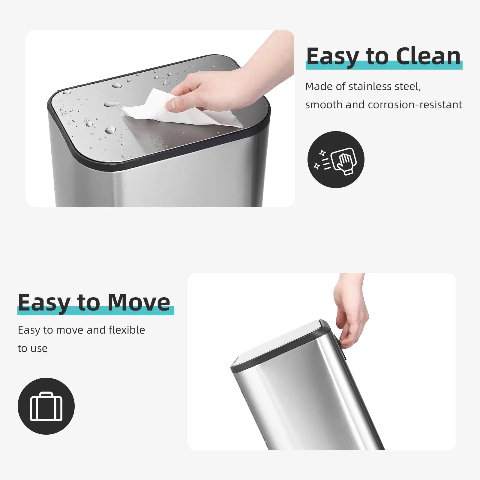 Garvee 8 Gallon Stainless Steel Kitchen Trash Can 30L Rectangular Step Garbage Bin With Soft Close Lid And Fingerprint Resistant Surface Silver