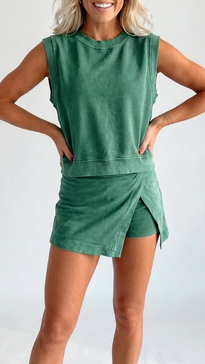 Women’s Distressed-Look Pure Cotton T-Shirt & Shorts Two-Piece Set