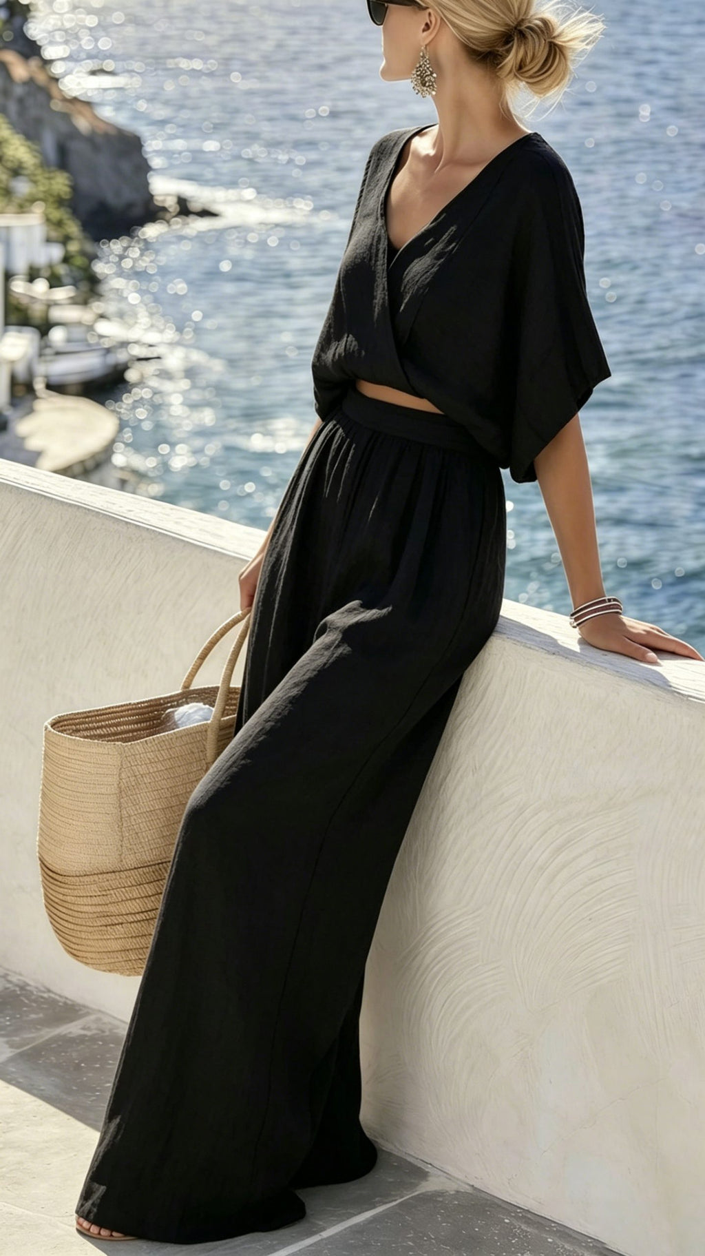 Women’s Striped Print Vacation-Style Woven Casual Set