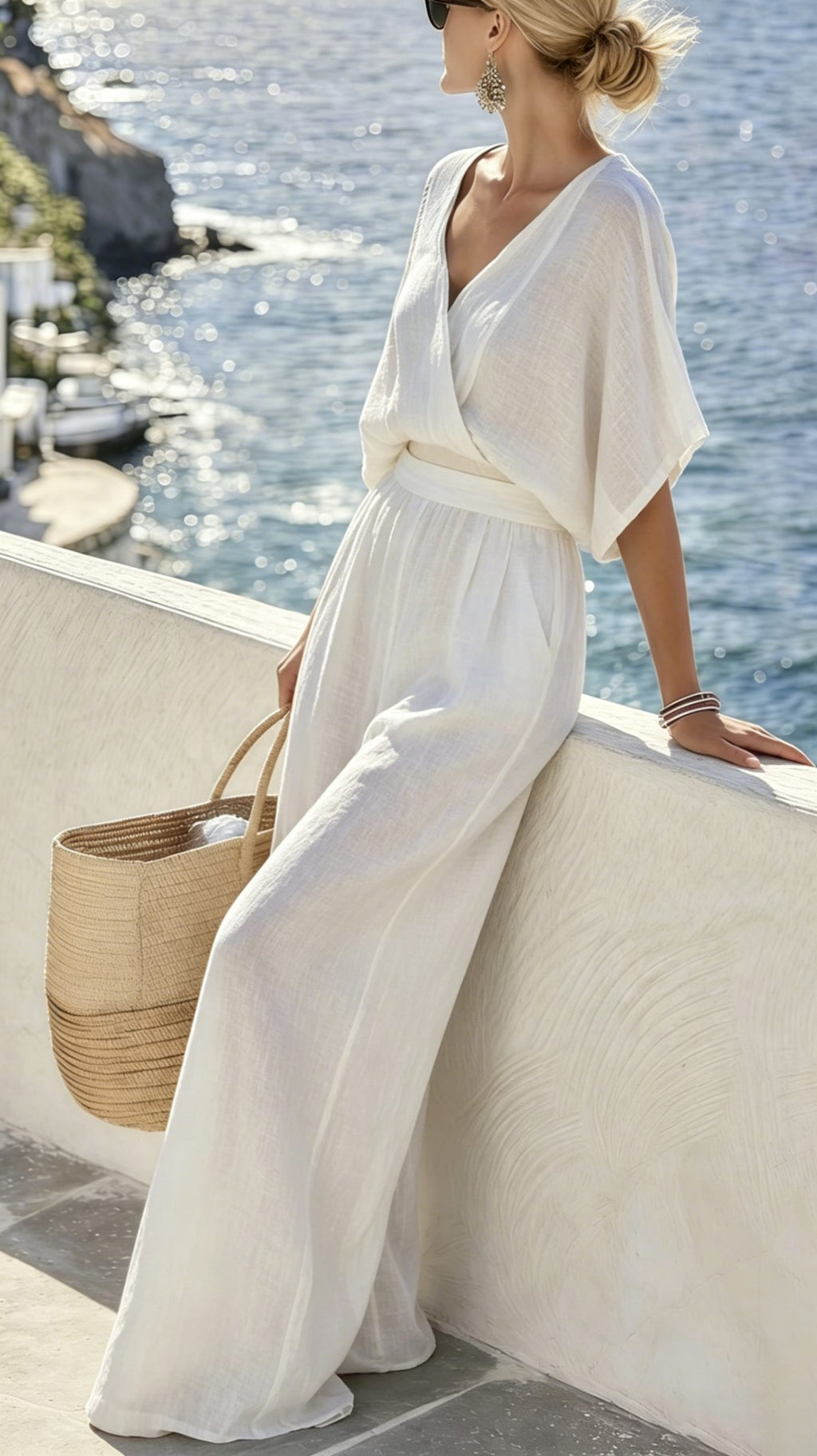 Women’s Striped Print Vacation-Style Woven Casual Set