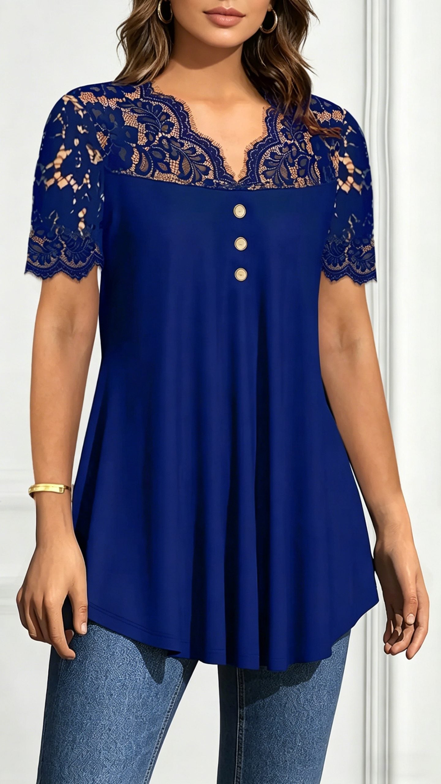 Women’s Lace V-Neck Waist-Cinching Top