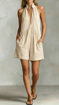 Women’s Cotton Linen Halter Jumpsuit Shorts