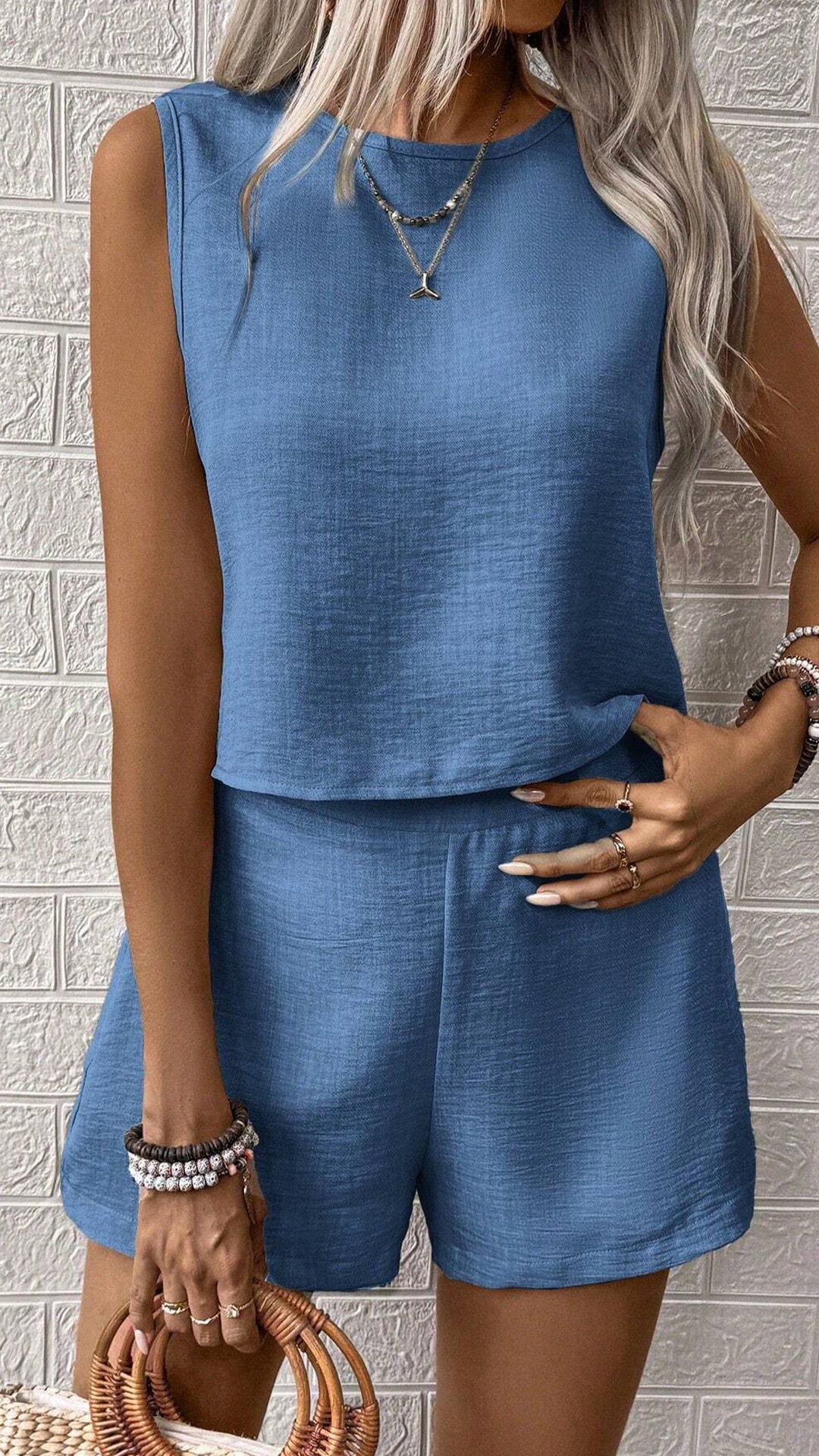 Women’s Solid Sleeveless Tank Top & Shorts Set