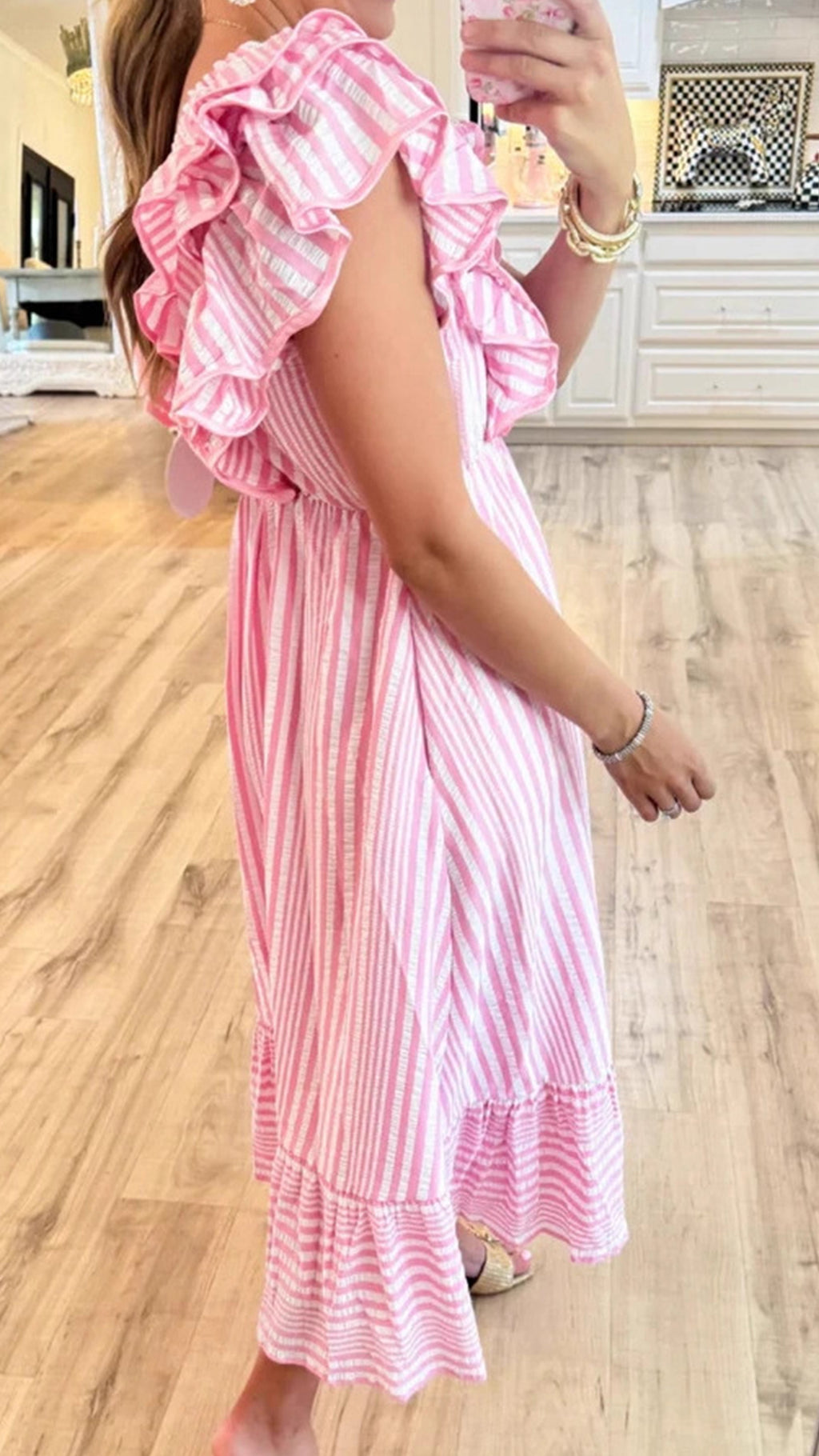Women’s Ruffled V-Neck Striped Loose Maxi Dress