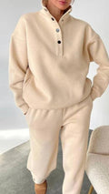 Half-Placket Stand Collar Fleece Loose Sweatshirt & Sweatpants Set