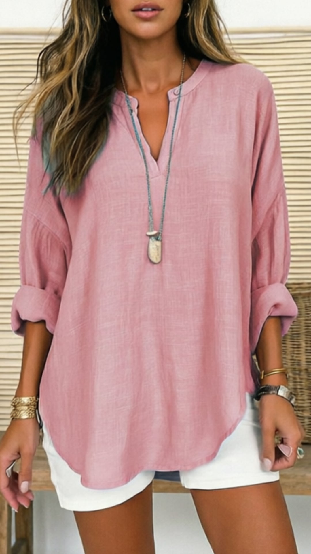 Women’s Linen V-Neck Loose Shirt