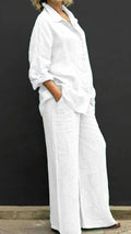 Women’s Linen Lapel Shirt & Wide-Leg Pants Two-Piece Set