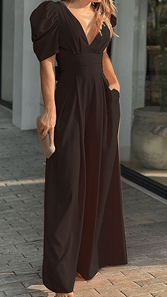 Women’s V-Neck Puff Sleeve Jumpsuit