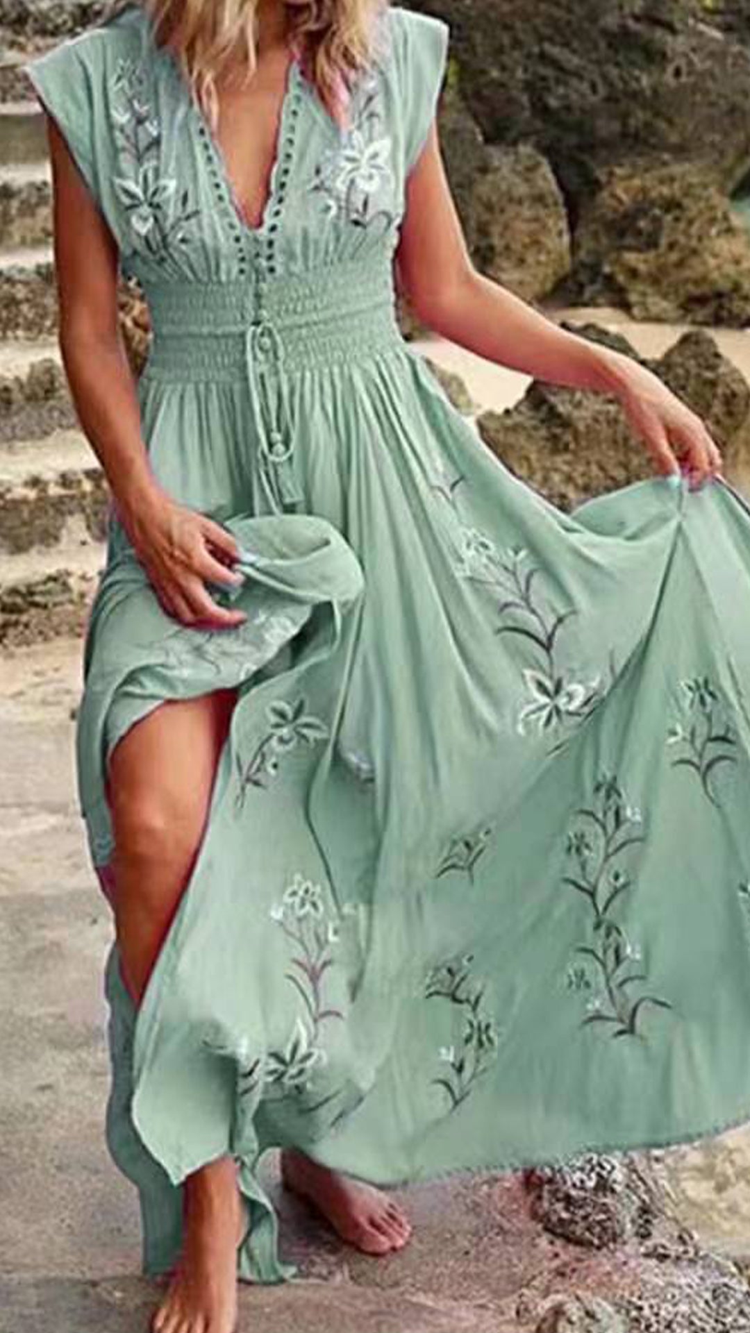 Women’s   Floral  Cotton-Blend Maxi Dress