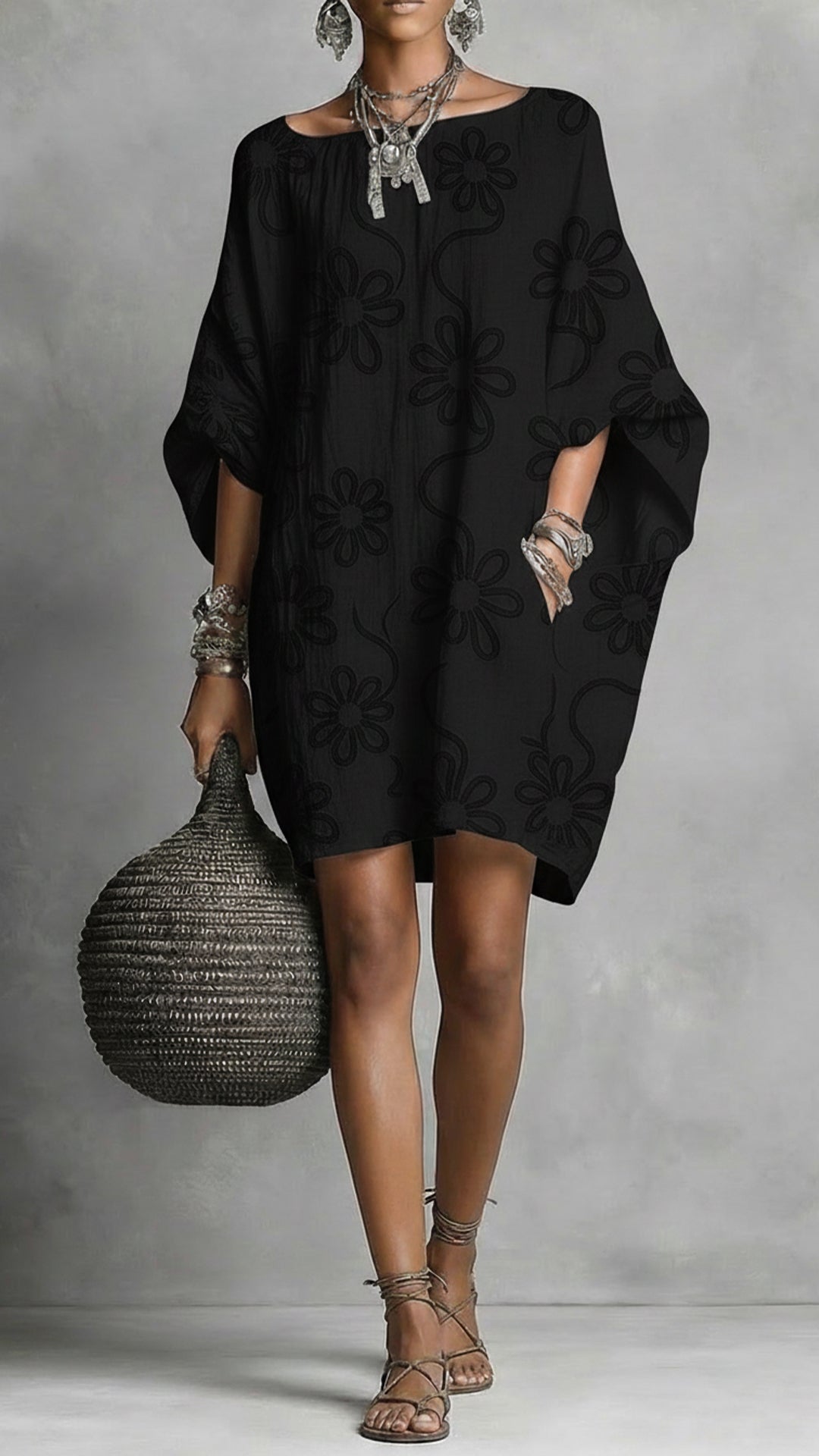 Women’s Floral Print Linen-Blend Tunic Dress