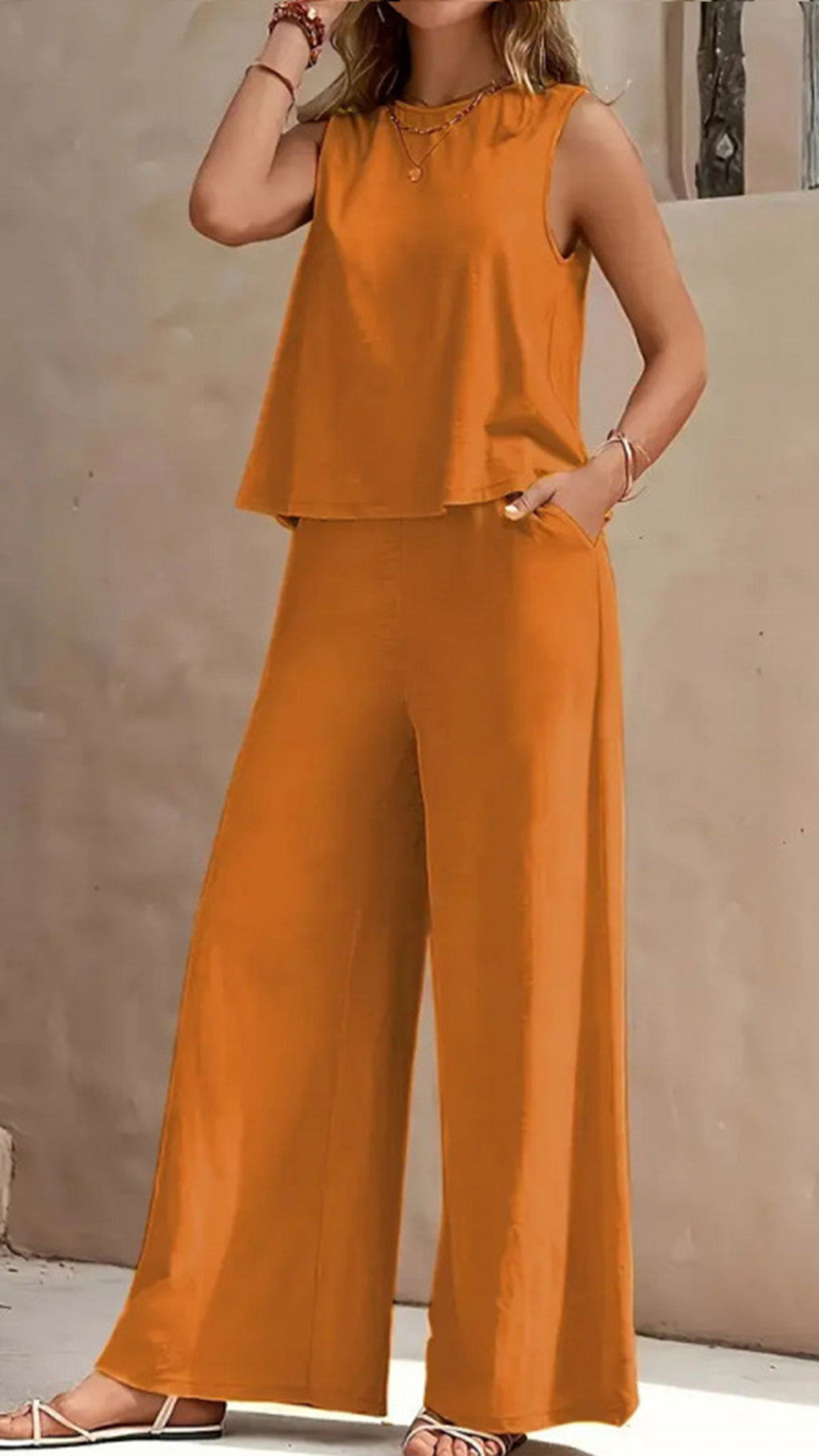 Women’s  Sleeveless Cotton-Blend Two-Piece Set