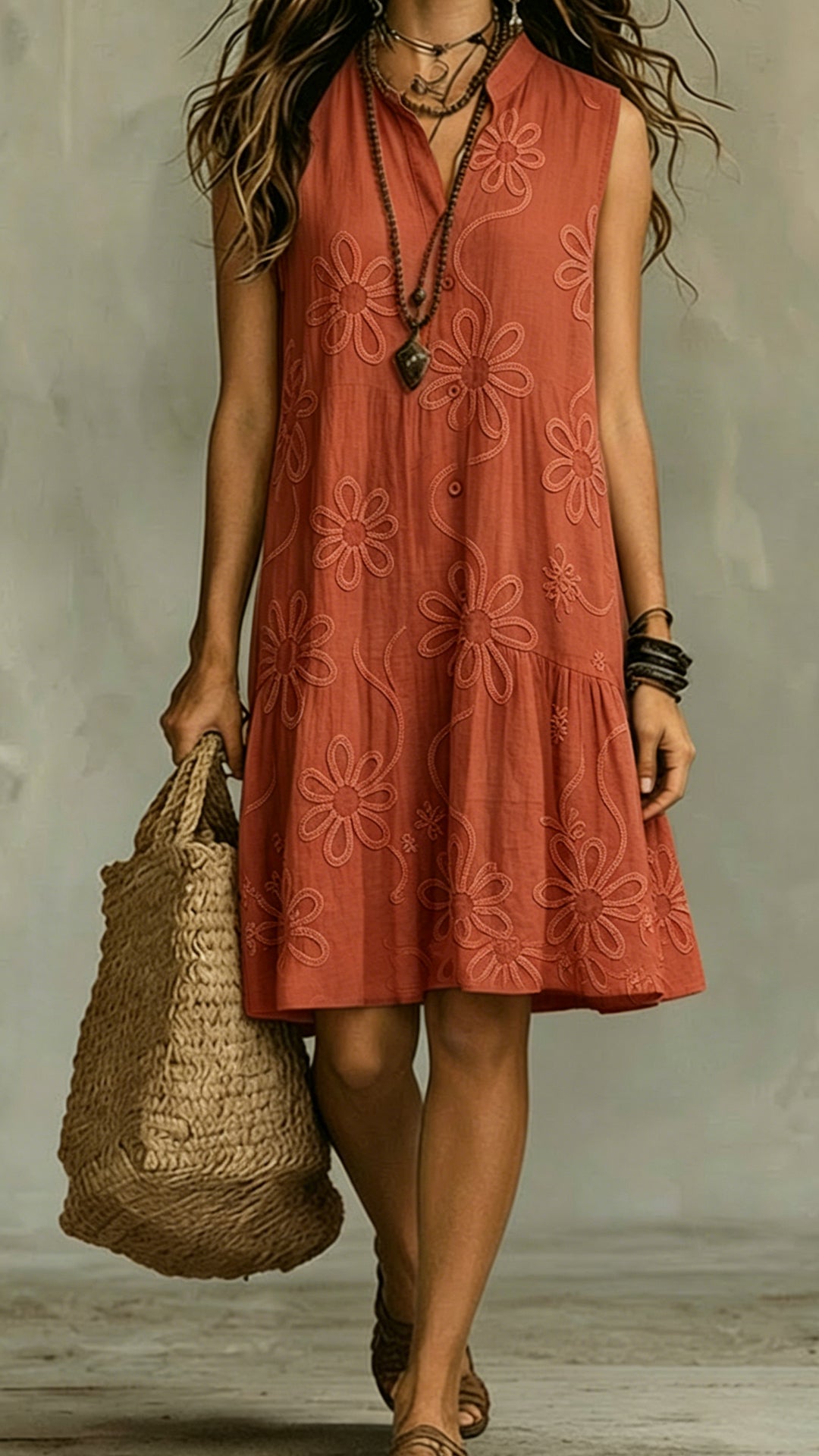 Women’s Floral Print Linen-Blend Sleeveless Dress