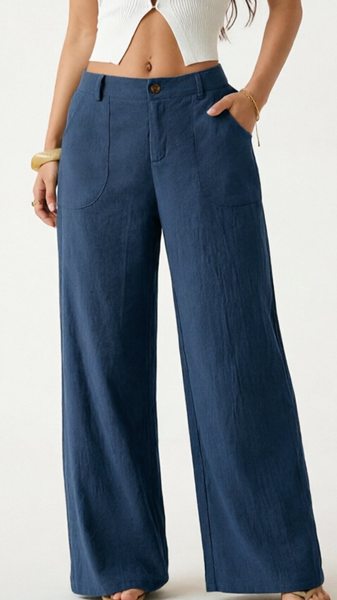 Women’s  High-Waist Cotton-Blend Wide-Leg Pants