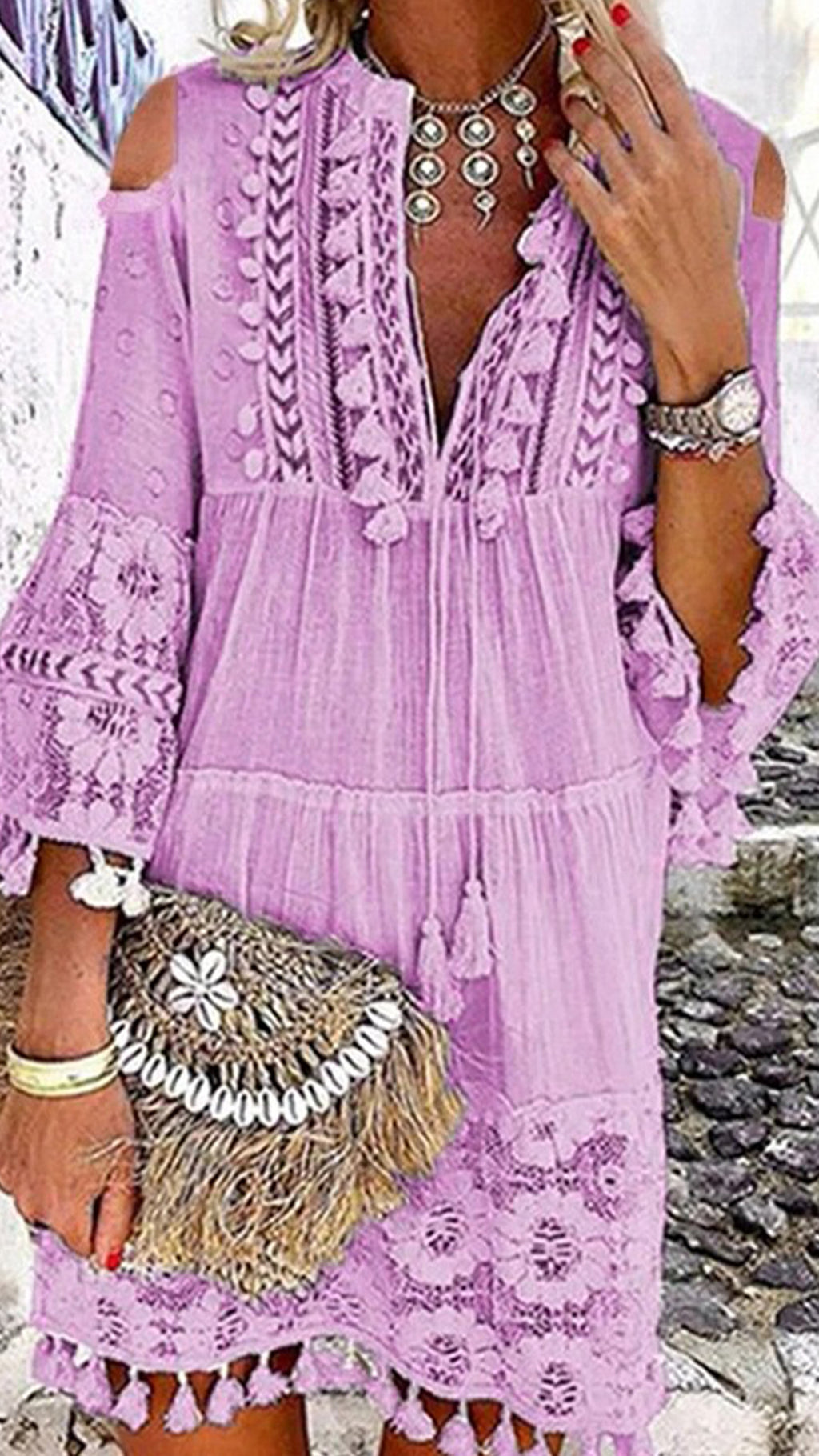 Women’s Bohemian Tassel Cotton-Blend Dress
