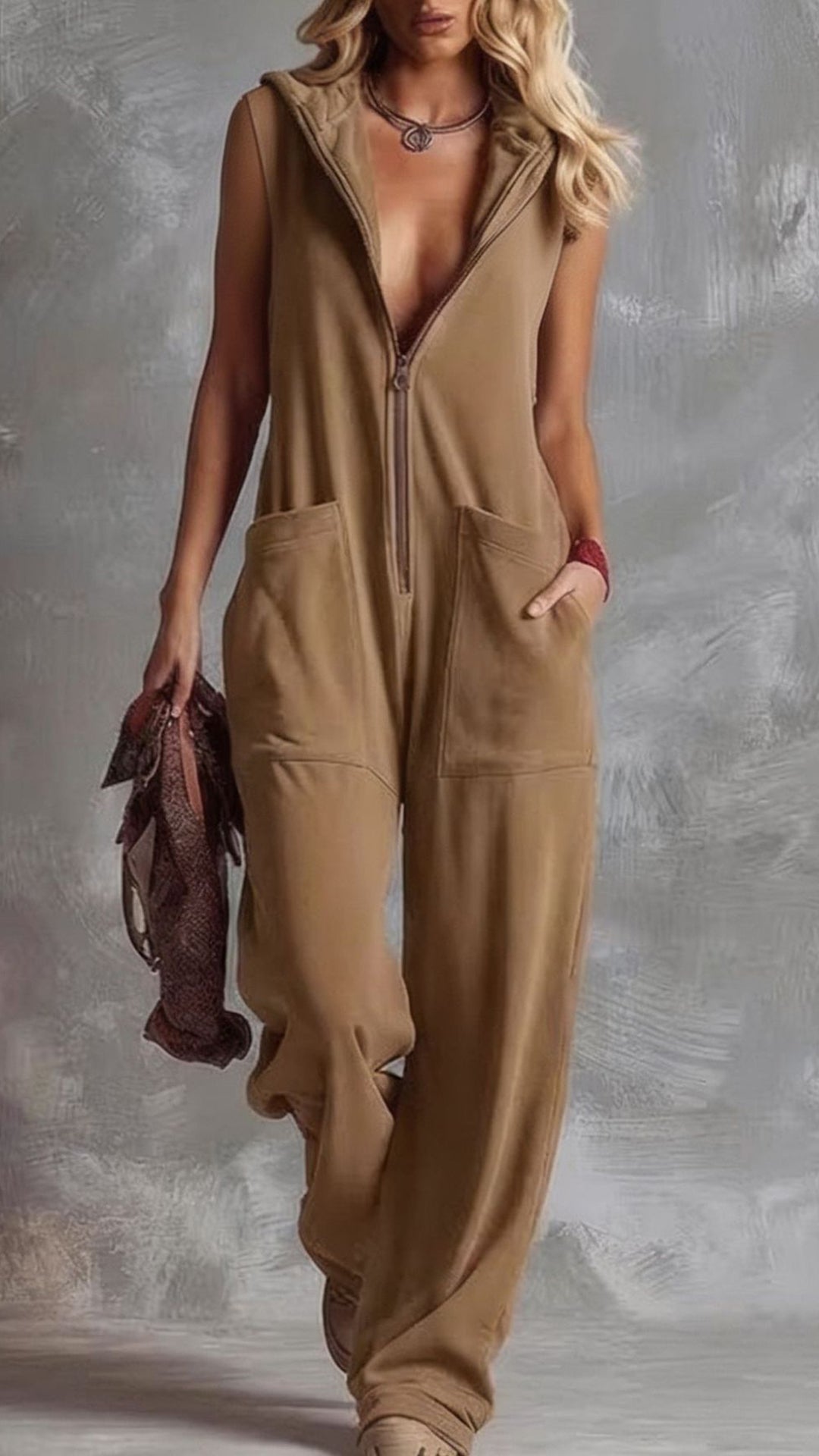 Women’s  Cotton-Blend Hooded Sleeveless Jumpsuit