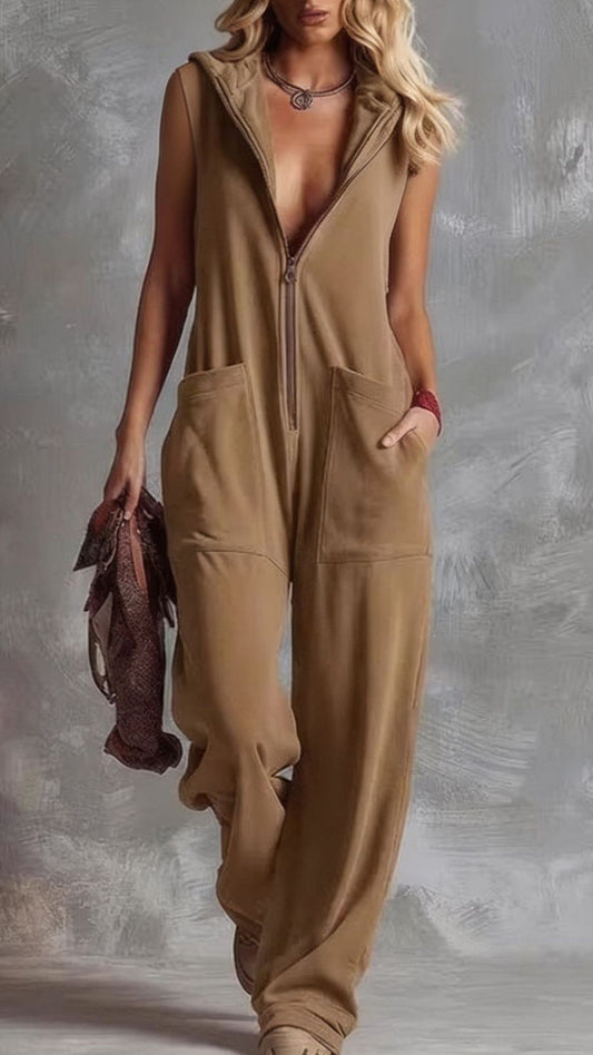 Women’s  Cotton-Blend Hooded Sleeveless Jumpsuit