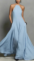 Women’s Cotton-Blend Halter Neck Maxi Dress