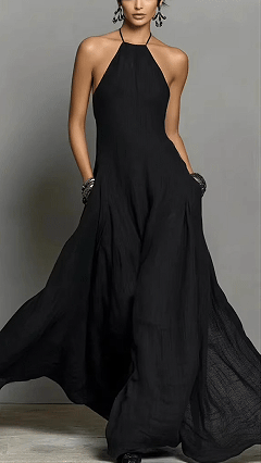 Women’s Cotton-Blend Halter Neck Maxi Dress