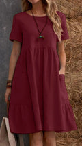 Women’s Cotton-Linen Round Neck Ruffle Hem Dress