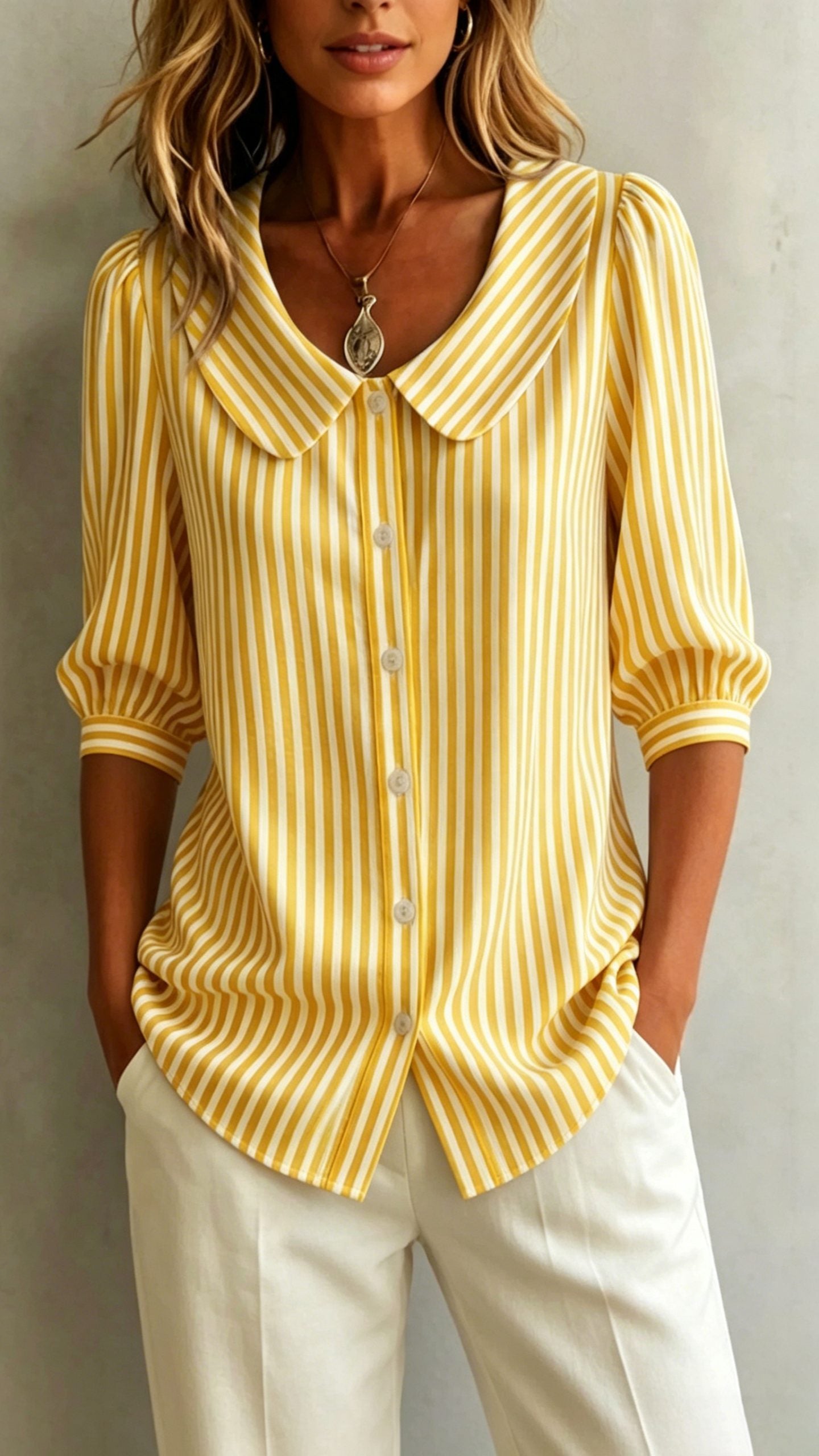 Women’s New Cotton-Linen Striped Shirt — Loose-Fit, Short Sleeve