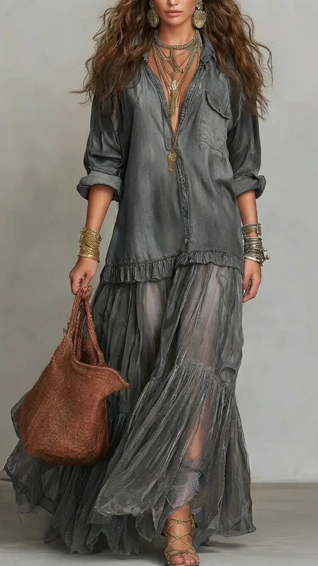 Women’s Cotton-Blend Denim-Look Shirt Dress