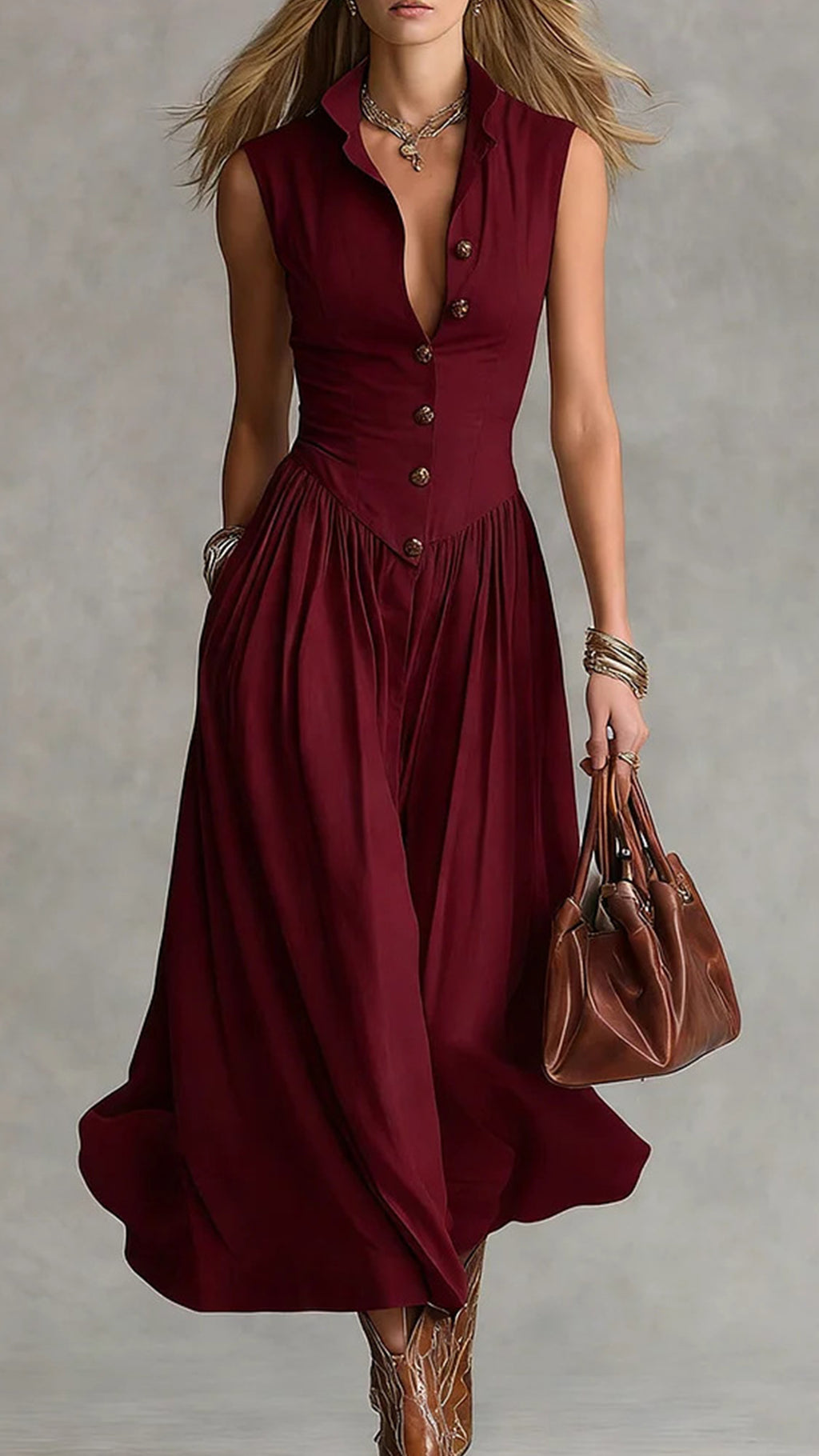 Women’s Cotton-Blend Waisted Sleeveless Shirtdress