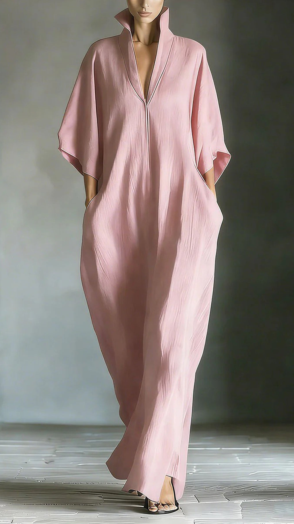 Women’s Bamboo Fiber Stand Collar V-Neck Loose Caftan