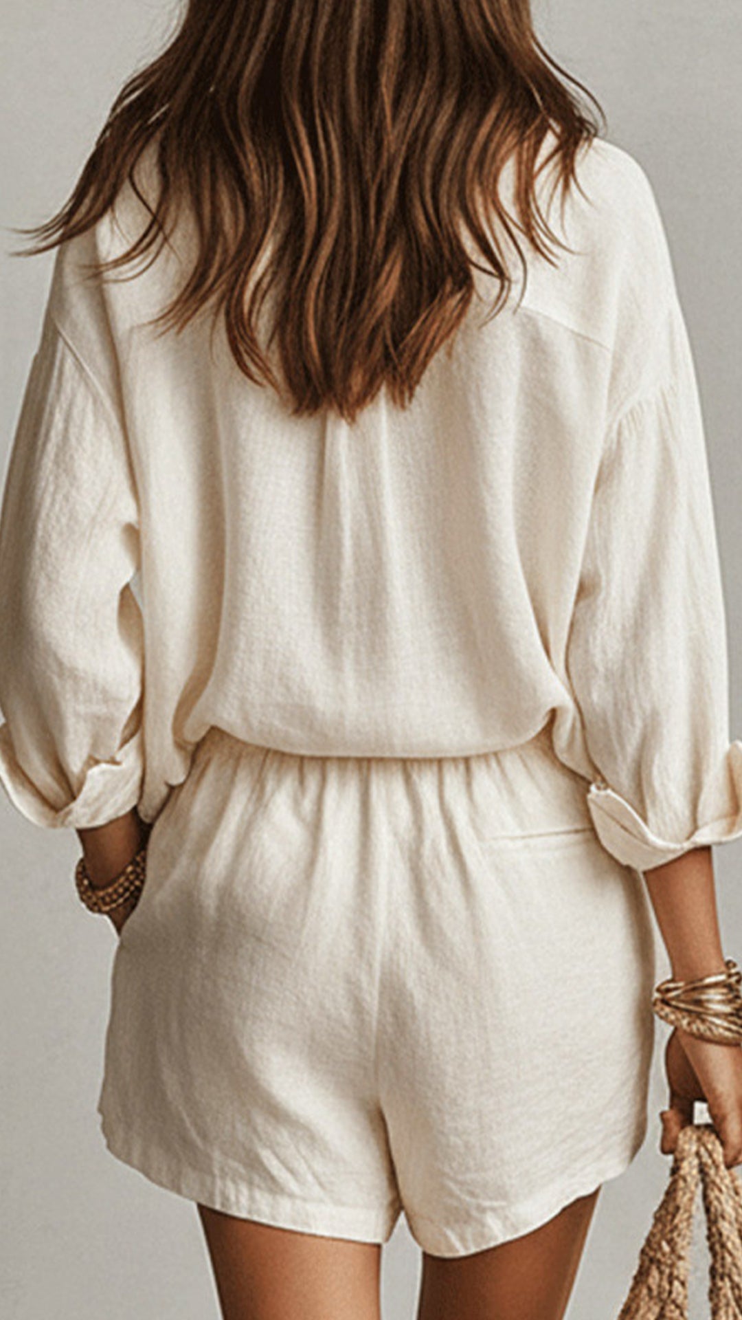 Women’s Cotton-Blend Textured Shirt & Shorts Set