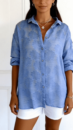 Women’s Solid-Color Jacquard Long-Sleeve Shirt with Hot-Fix Rhinestones
