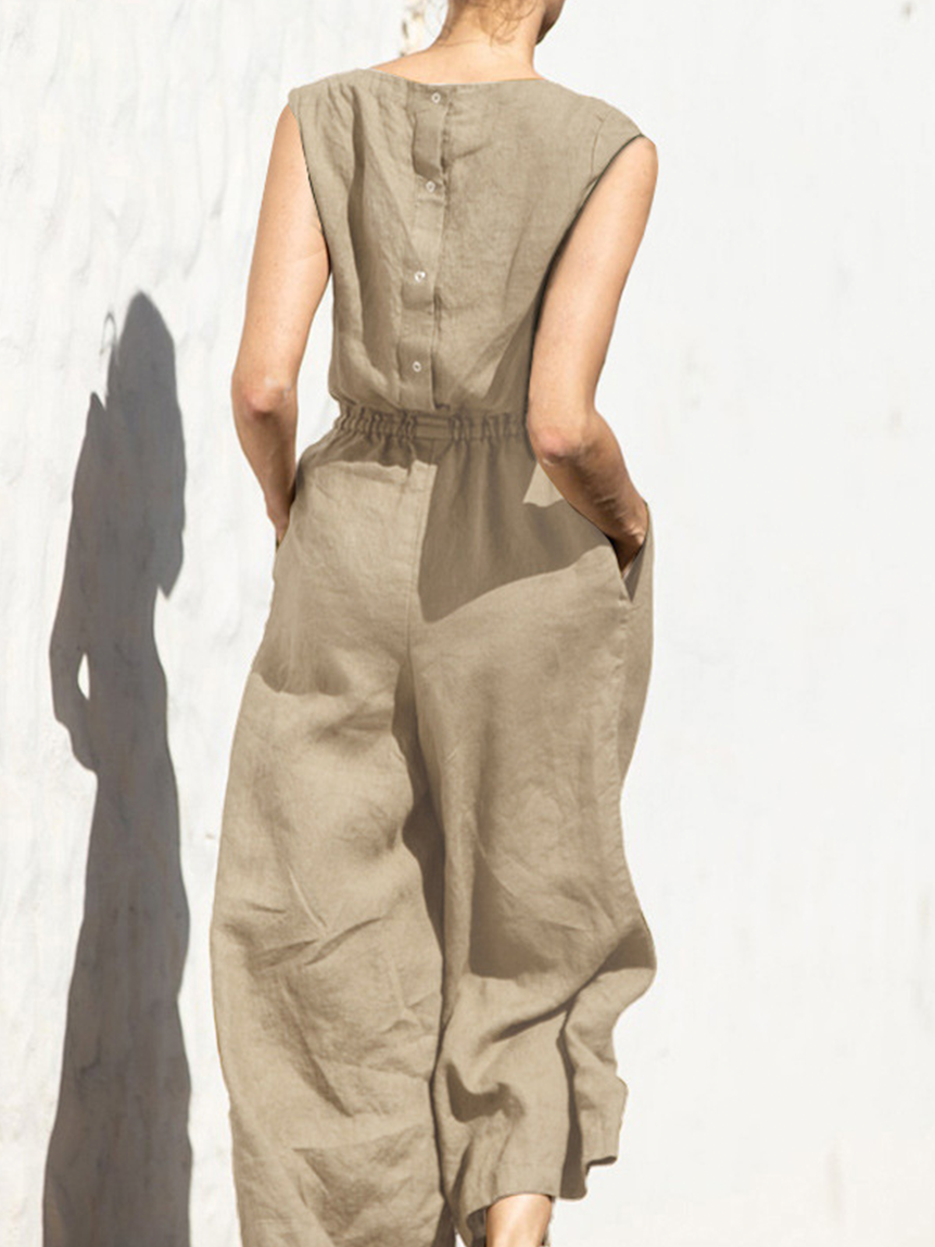 Women’s Solid Color Loose Elegant Casual Sleeveless Jumpsuit