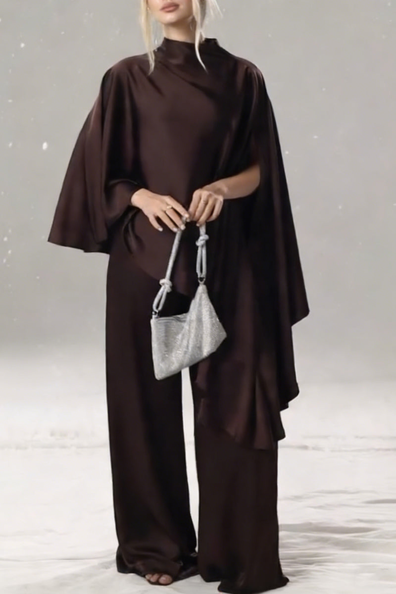 Women’s Stylish Semi-High Neck Acetate Two-Piece Set