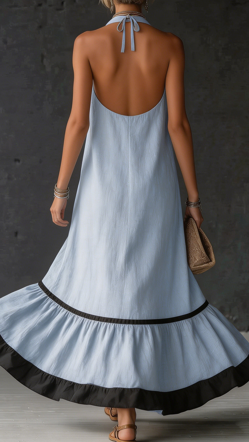 Elegant & Romantic Color-Block Halter Maxi Dress ✨ Plus-Size Friendly