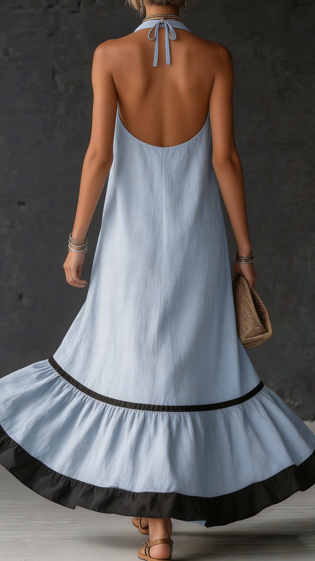Elegant & Romantic Color-Block Halter Maxi Dress ✨ Plus-Size Friendly