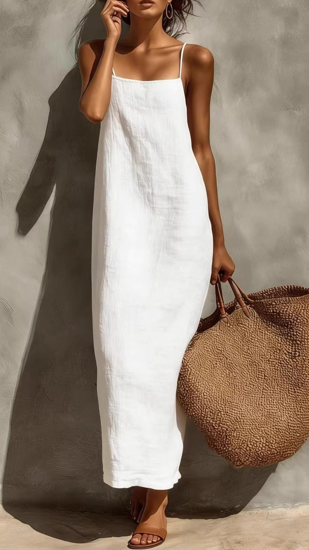 Women’s Square-Neck Straight-Cut Maxi Dress with Thin Straps