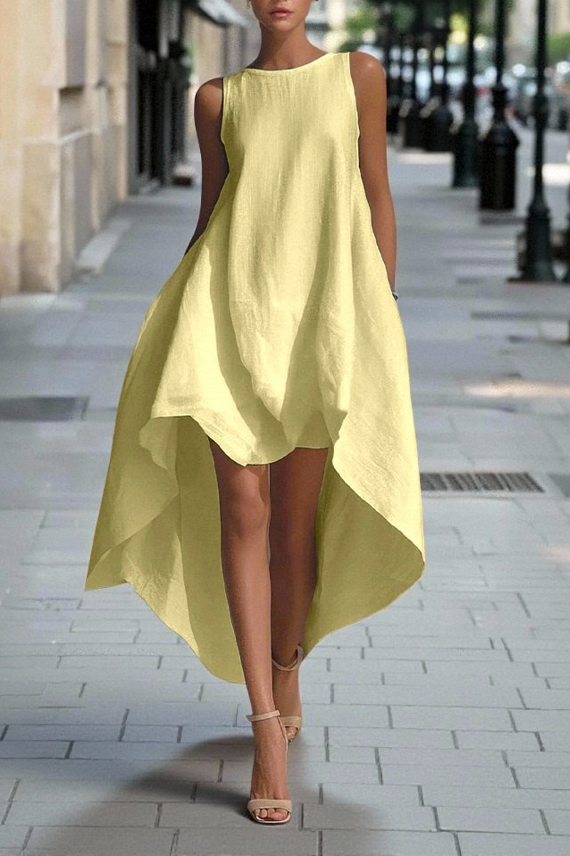 Women’s Cotton-Linen Sleeveless Asymmetrical Resort Wear