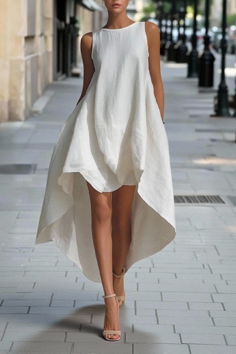 Women’s Cotton-Linen Sleeveless Asymmetrical Resort Wear