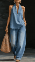 Plus Size Friendly Cozy Minimalist Two-piece Denim Set