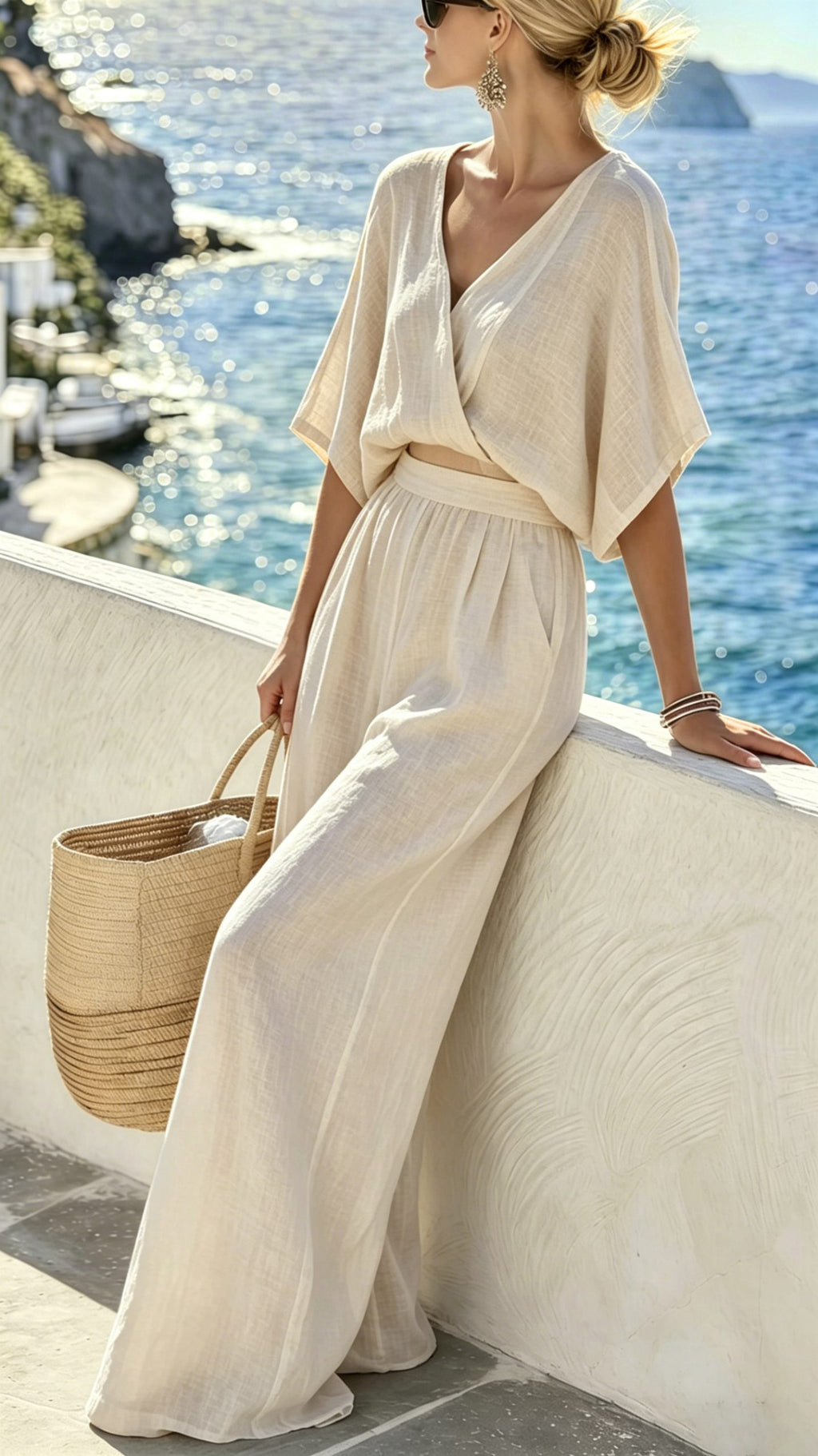 Women’s Striped Print Vacation-Style Woven Casual Set