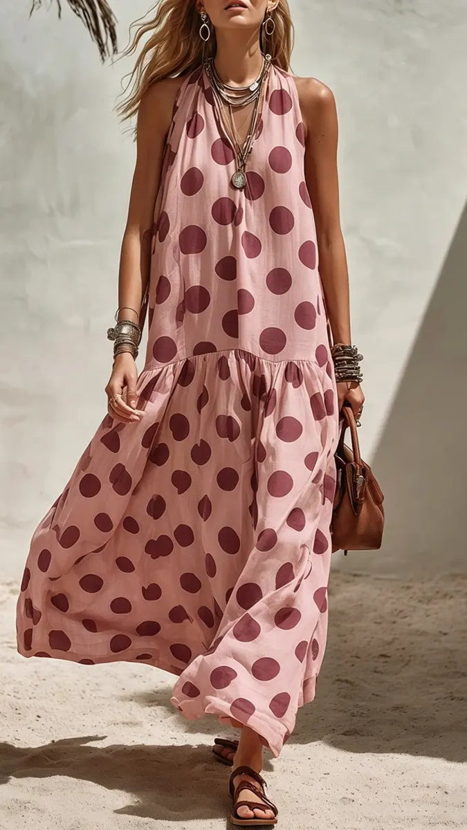 Women’s Elegant Polka-Dot Sleeveless Loose-Fit Dress