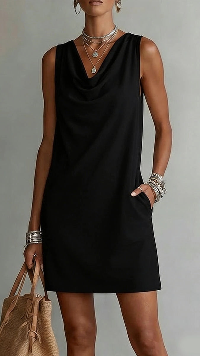 Women’s Sleeveless Cotton Dress with Draped Neckline