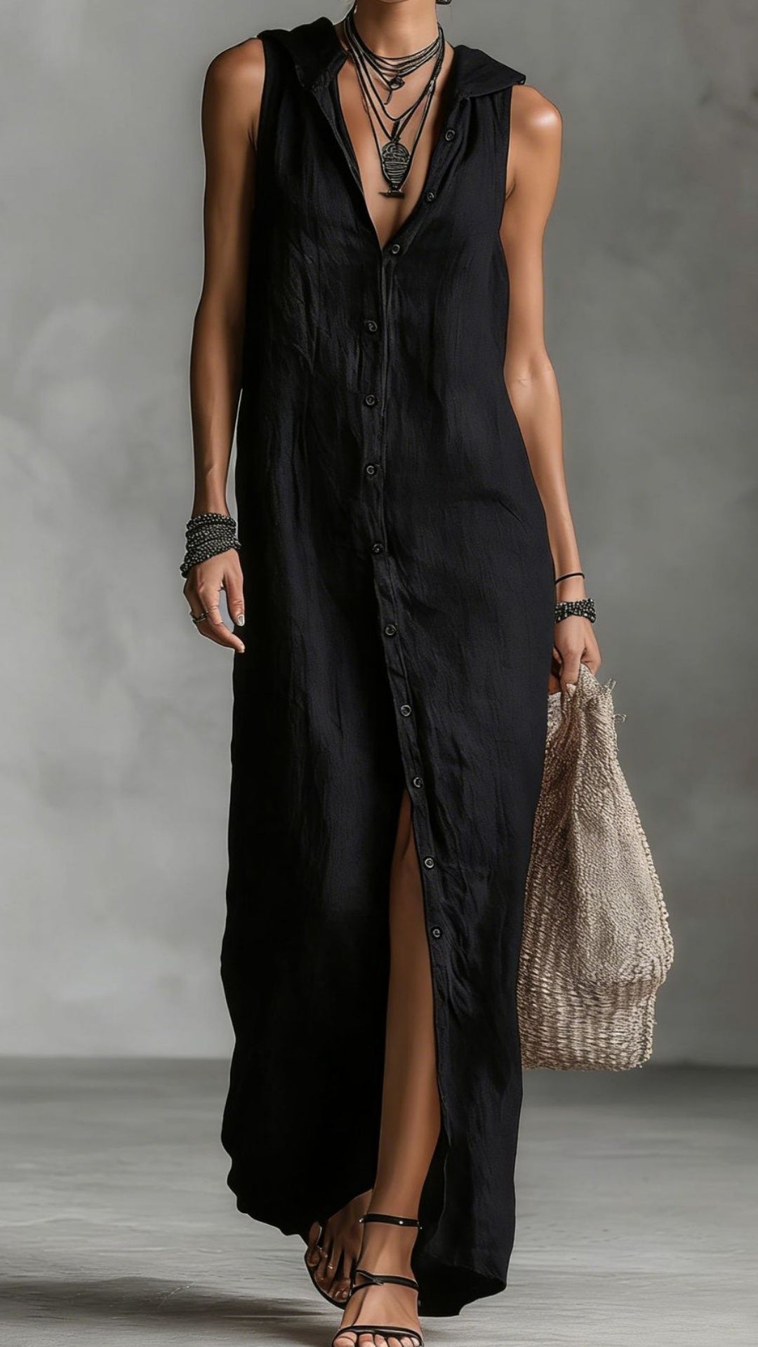 Women’s button-down sleeveless hooded dress