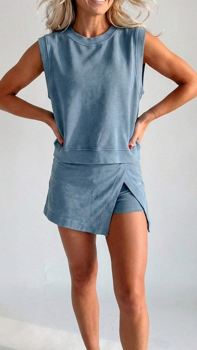 Women’s Distressed-Look Pure Cotton T-Shirt & Shorts Two-Piece Set