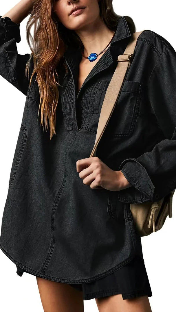Women’s Stylish V-Neck Denim Top