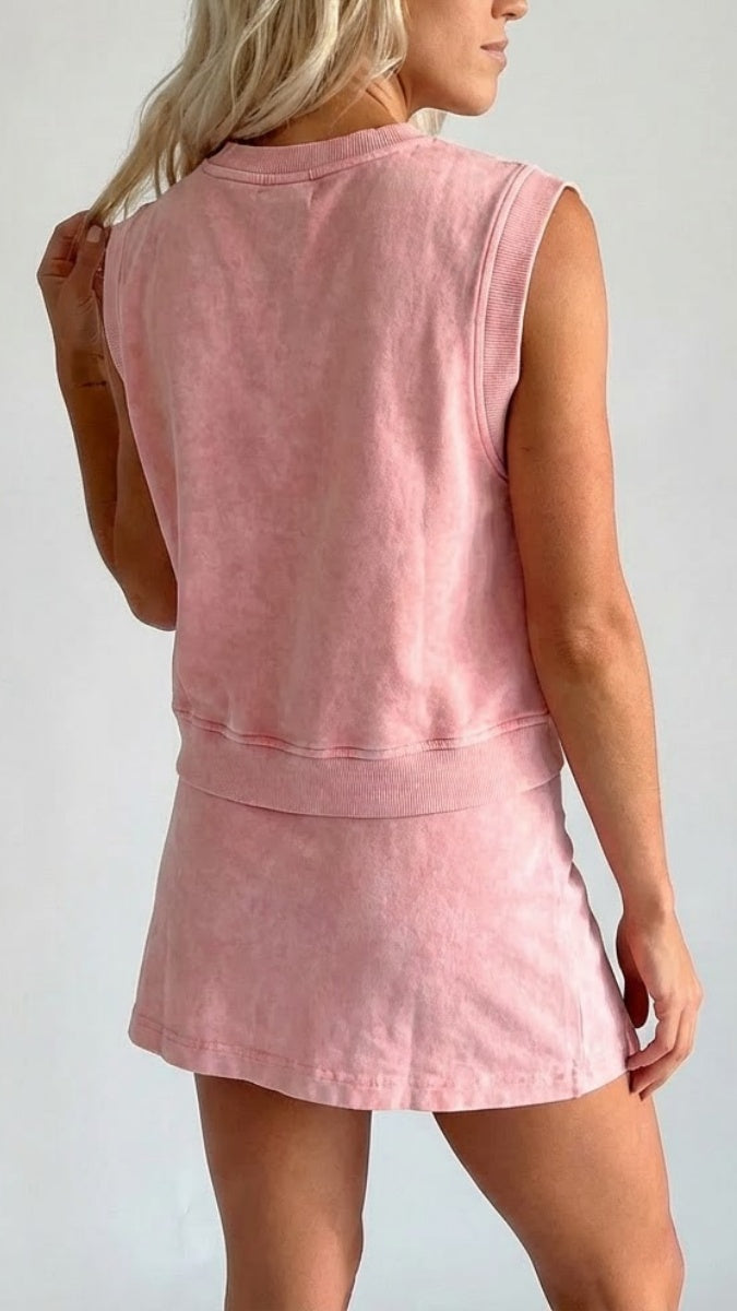Women’s Distressed-Look Pure Cotton T-Shirt & Shorts Two-Piece Set